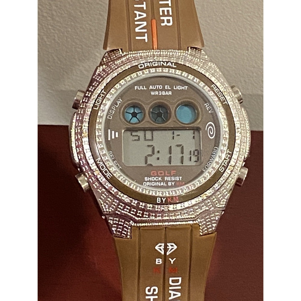 King Master Men's Digital Brown Diamond Shock Watch KM528 Chron Date New Battery